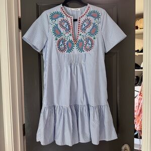 Striped Blue Embroidered Dress